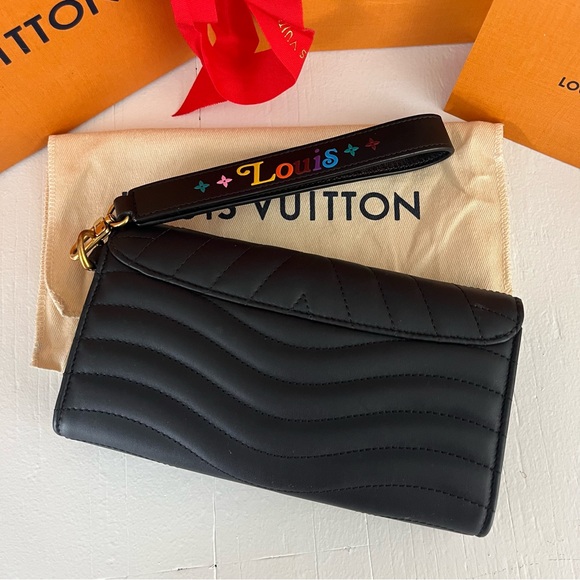 Louis Vuitton New Wave Calf Leather Long Wallet Wristlet NWT Black Noir Rainbow - Picture 6 of 10